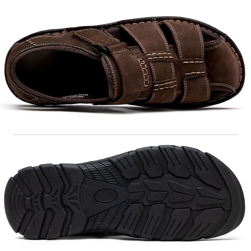 Jousen Men's Sandals Leather Closed Toe Sandal Outdoor Water Sport Beach Sandal Hiking (AMY663 Dark Brown 11) - Image 5